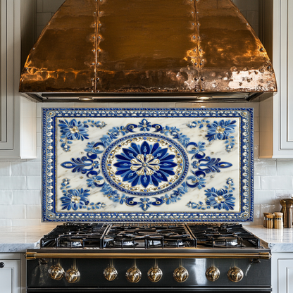 Turkish Tile Pattern Glass Backsplash Panel, Tempered Glass Wall Art, Traditional Anatolian Design, Elegant Kitchen Decor, Stove Protector