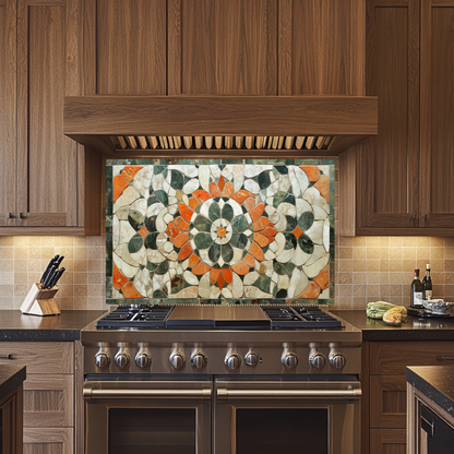American Made Floral Mosaic Look Glass Backsplash Behind Stove – Rustic Farmhouse Kitchen Backsplash Tile, Flower Leaf Splashback