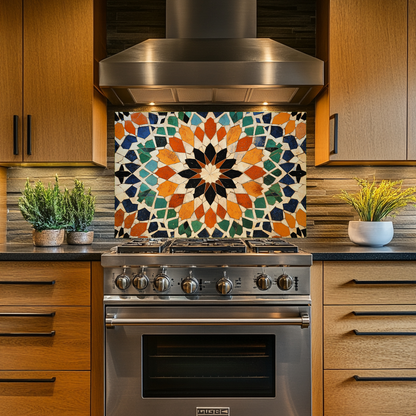 Colored Stone Flooring Look One Piece Tempered Glass Kitchen Splashback For Stove Behind, Kitchen Backsplash, Wall Art