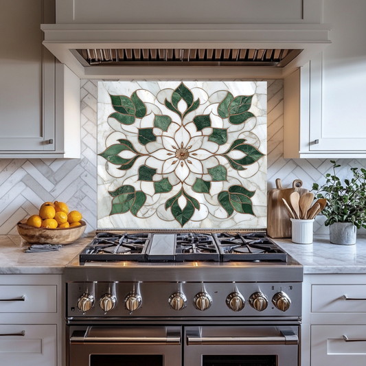 Marble Look One Piece Tempered Glass Kitchen Splashback For Stove Behind, Kitchen Backsplash