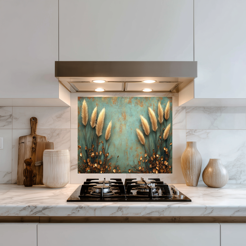 Rustic Pampas Kitchen Glass • Neutral Wall Panel • Boho Inspired Decor • Modern Nature Accent • Kitchen Wall Art