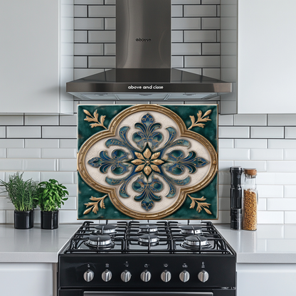 Emerald Glass Backsplash, Ottoman Tile Look Tempered Glass Kitchen Splashback For Stove Behind, Copper Look Backsplash, Oven Backsplashes