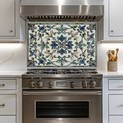 Ceramic Painting Look One Piece Tempered Glass Kitchen Splashback For Stove Behind, Kitchen Backsplash, Wall Art