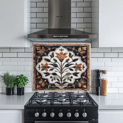 Turkish Tile Pattern Glass Backsplash Panel, Tempered Glass Wall Art, Traditional Anatolian Design, Elegant Kitchen Decor, Stove Protector