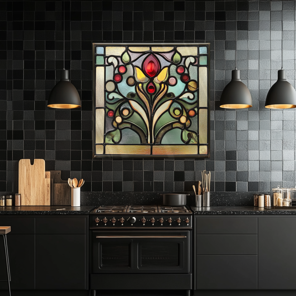 Stained Glass One Piece Tempered Glass Kitchen Splashback For Stove Behind, Kitchen Backsplash, Wall Art