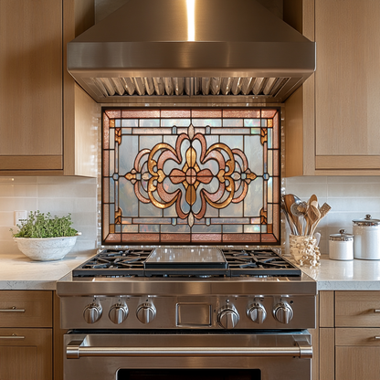 Classic Stained Glass Look Backsplash Panel, Tempered Glass Wall Art, Timeless Color Design, Elegant Kitchen Decor, Stove Protector