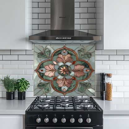 Green Glass Backsplash, Ottoman Tile Look Tempered Glass Kitchen Splashback For Stove Behind, Copper Look Backsplash, Oven Backsplashes