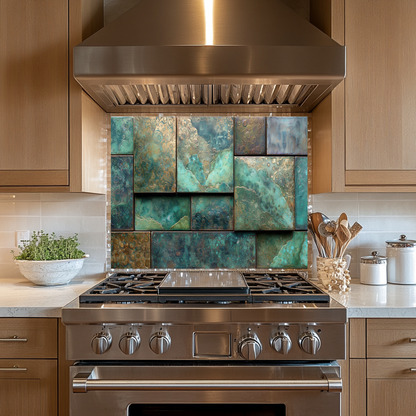 Rustic Copper Tile Glass Backsplash, Antique Style Kitchen Wall Panel, Vintage Farmhouse Glass Tile, Warm Metallic Home Decor