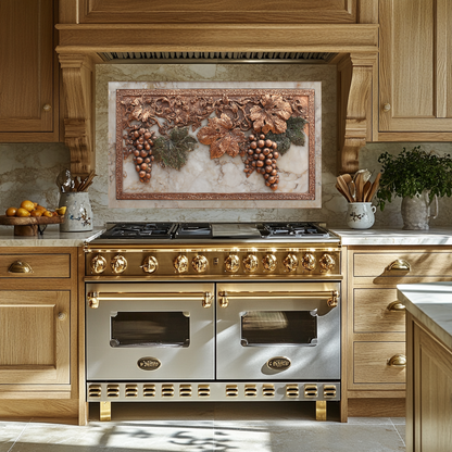 Copper Grape and Vine on Marble Design Printed Tempered Glass Kitchen Backsplash Splashback Decorative Wall Panel for Modern Home Decor