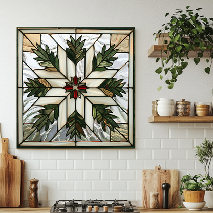 Stained Glass Leaves Kitchen Backsplash • Nature Inspired Glass Panel with Leaf Motifs • Heat-Resistant Glass for Stove Behind