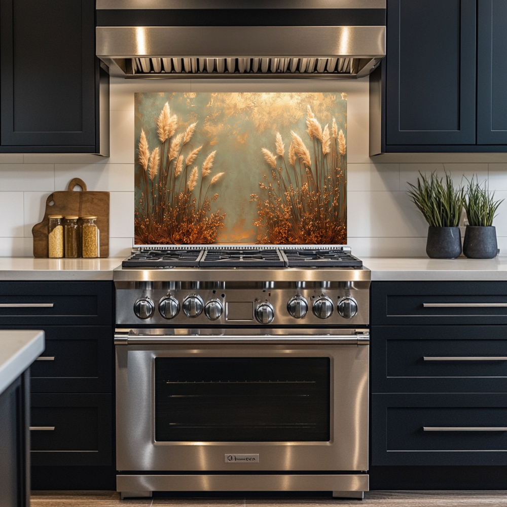 Rustic Pampas Kitchen Glass • Neutral Wall Panel • Boho Inspired Decor • Modern Nature Accent • Kitchen Wall Art