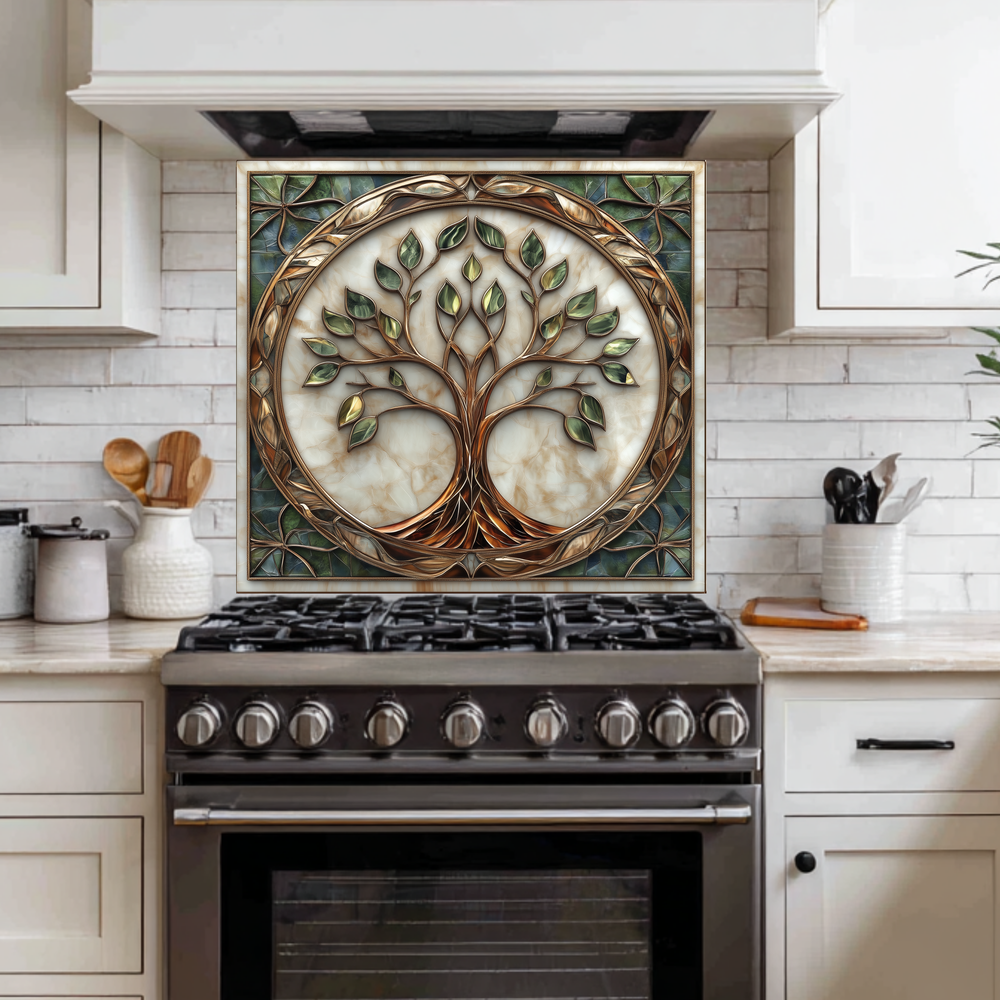 Tree of Life Glass Artwork • Boho Wall Accent • Nature Inspired Kitchen Backsplash Panel • Colorful Modern Home Decor