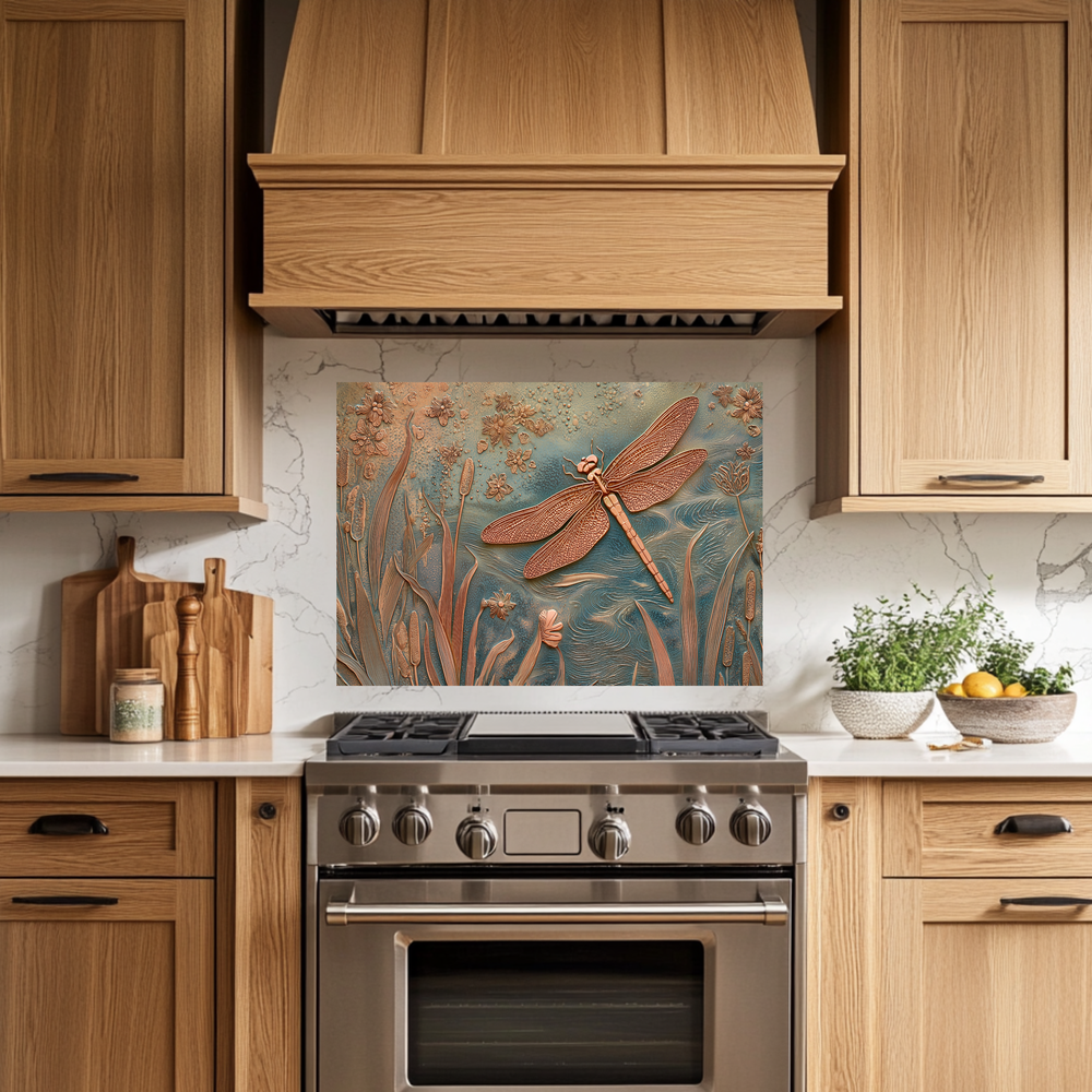 Elegant Dragonfly Glass Backsplash • Decorative Kitchen Panel • Modern Nature Wall Art • Sophisticated Home Accent