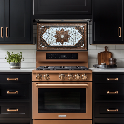 Copper Ottoman Tile Pattern Printed Tempered Glass Kitchen Splashback Backsplash Decorative Wall Panel for Stove Behind and Interior Decor