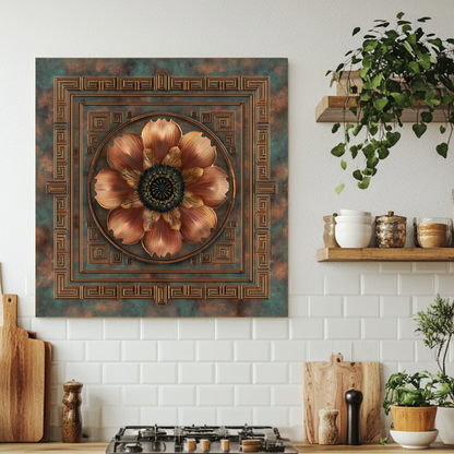 Floral Copper Look Kitchen Backsplash, Pattern Tile One Piece Tempered Glass Kitchen Splashback For Stove Behind