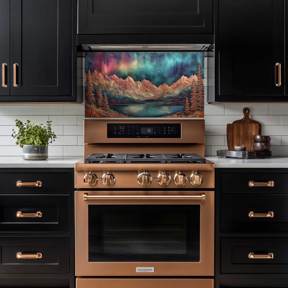 Landscape Design in Copper Look Printed Tempered Glass Kitchen Backsplash Splashback Wall Art Panel