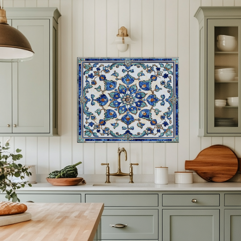 Ottoman Patterns One Piece Tempered Glass Kitchen Splashback For Stove Behind, Kitchen Backsplash, Wall Art