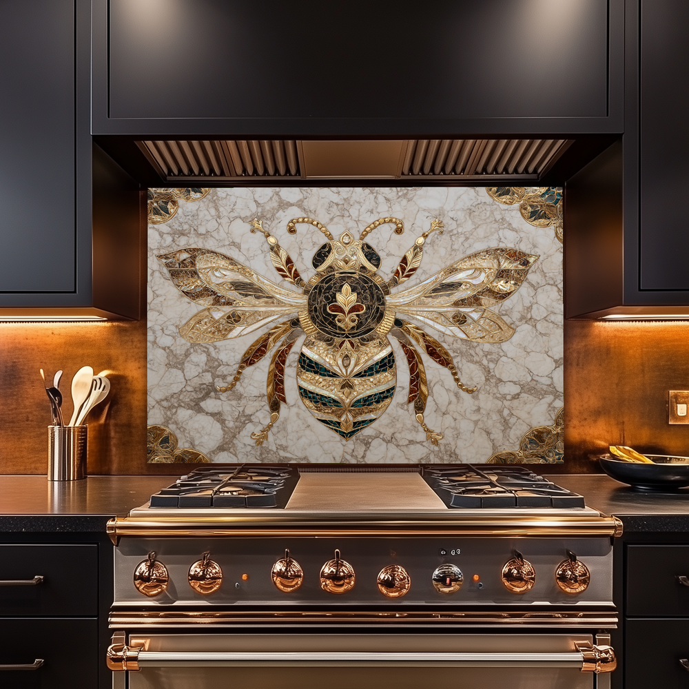 Magnificent Bee Print One Piece Tempered Glass Kitchen Splashback For Stove Behind, Kitchen Backsplash, Wall Art