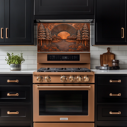 Landscape Design in Copper Look Printed Tempered Glass Kitchen Backsplash Splashback Wall Art Panel