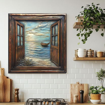 Wooden Window Prints One Piece Tempered Glass Kitchen Splashback For Stove Behind, Kitchen Backsplash, Wall Art