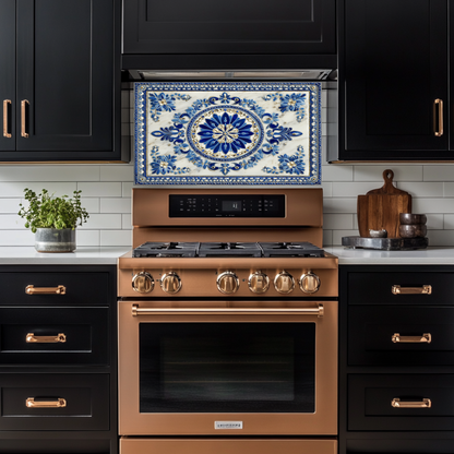Turkish Tile Pattern Glass Backsplash Panel, Tempered Glass Wall Art, Traditional Anatolian Design, Elegant Kitchen Decor, Stove Protector