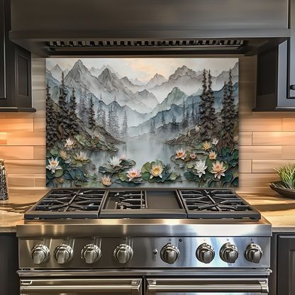 Made in USA, Floral Landscape Glass Backsplash & Wall Art – Pine Tree Splashback