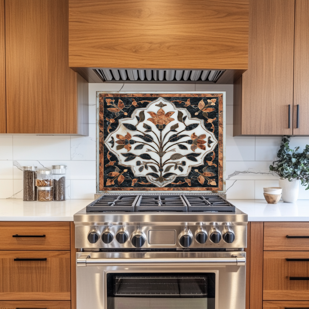 Turkish Tile Pattern Glass Backsplash Panel, Tempered Glass Wall Art, Traditional Anatolian Design, Elegant Kitchen Decor, Stove Protector