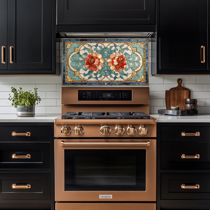 Turkish Tile Pattern Glass Backsplash Panel, Tempered Glass Wall Art, Traditional Anatolian Design, Elegant Kitchen Decor, Stove Protector (Kopya)