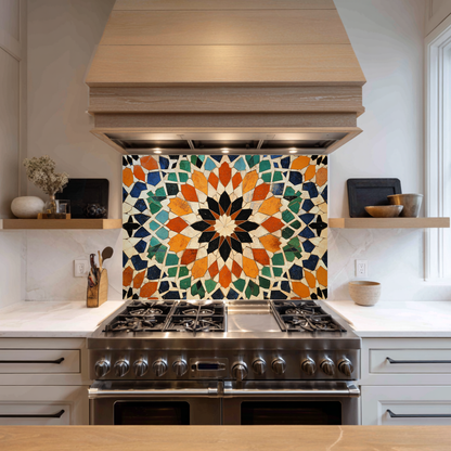 Colored Stone Flooring Look One Piece Tempered Glass Kitchen Splashback For Stove Behind, Kitchen Backsplash, Wall Art