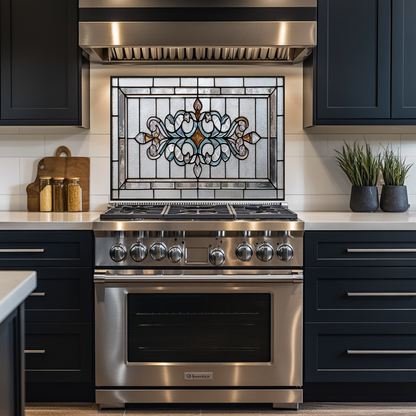 Classic Stained Look Glass Style Backsplash Panel, Tempered Glass Wall Art, Timeless Color Design, Elegant Kitchen Decor, Stove Protector