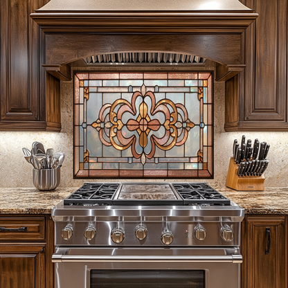 Classic Stained Glass Look Backsplash Panel, Tempered Glass Wall Art, Timeless Color Design, Elegant Kitchen Decor, Stove Protector