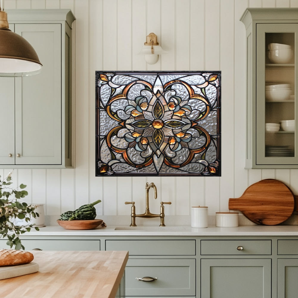 Stained Glass Look One Piece Tempered Glass Kitchen Splashback For Stove Behind, Kitchen Backsplash, Wall Art