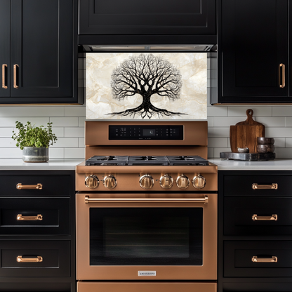 Marble Tree of Life Design Printed Tempered Glass Kitchen Backsplash Splashback Decorative Wall Art Panel for Modern Home Interiors