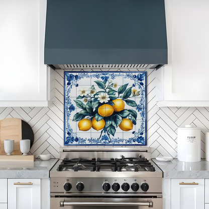 Lemon Branches One Piece Tempered Glass Kitchen Splashback For Stove Behind, Kitchen Backsplash, Wall Art