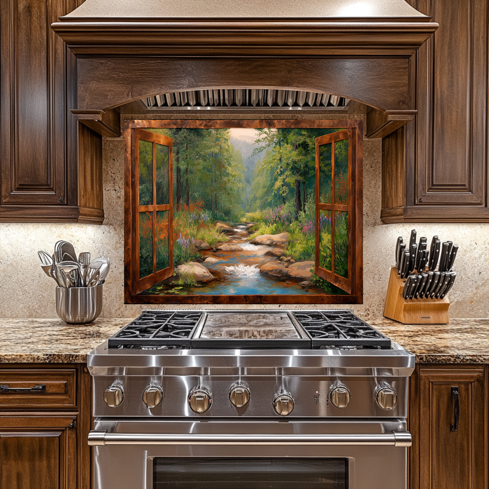 Nature View Glass Backsplash Panel, Scenic Landscape Tempered Glass Wall Art, Serene Kitchen Decor, Window Style Nature Scene, Home Accent