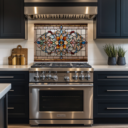 Kitchen Glass Backsplash with Stained Glass Style Design, UV Printed Tempered Glass Panel, Timeless Home Wall Art