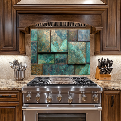 Rustic Copper Tile Glass Backsplash, Antique Style Kitchen Wall Panel, Vintage Farmhouse Glass Tile, Warm Metallic Home Decor