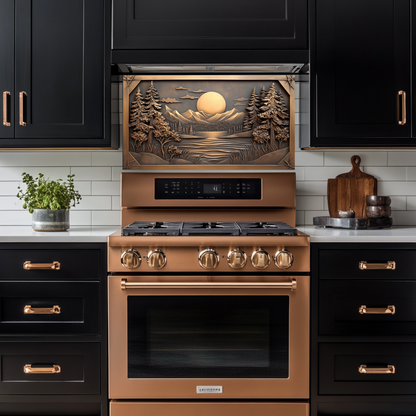 Copper Look Landscape Printed Tempered Glass Kitchen Splashback Backsplash Decorative Wall Art Panel for Modern Interiors