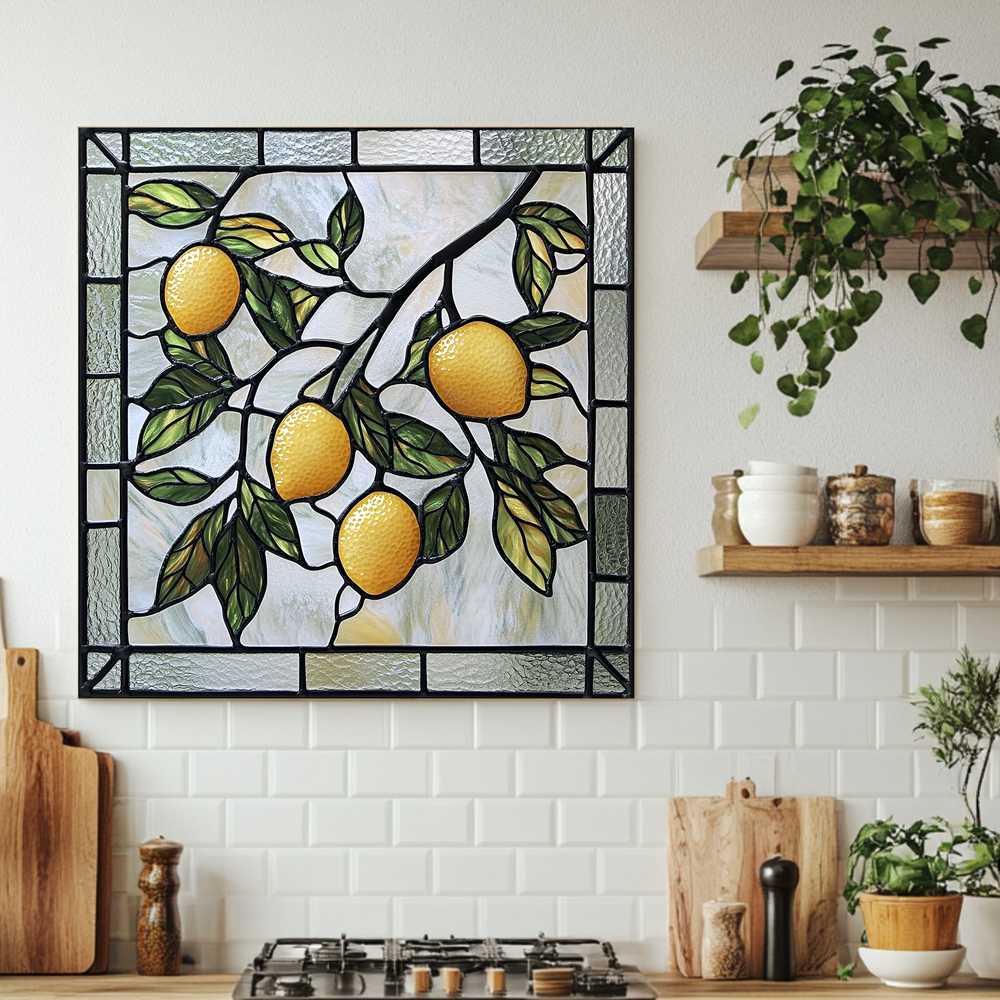Stained Glass Look Kitchen Backsplash, Lemon Tile One Piece Tempered Glass Kitchen Splashback For Stove Behind, Oven Backsplash (Kopya)
