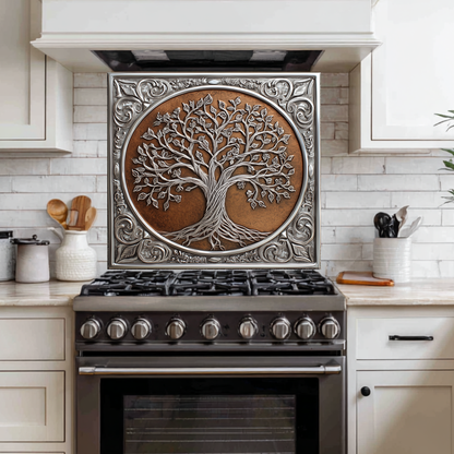 Glass Backsplash, Copper Look One Piece Tempered Glass Kitchen Splashback for Stove Behind, Tree of Life Backsplash, Kitchen Backsplash