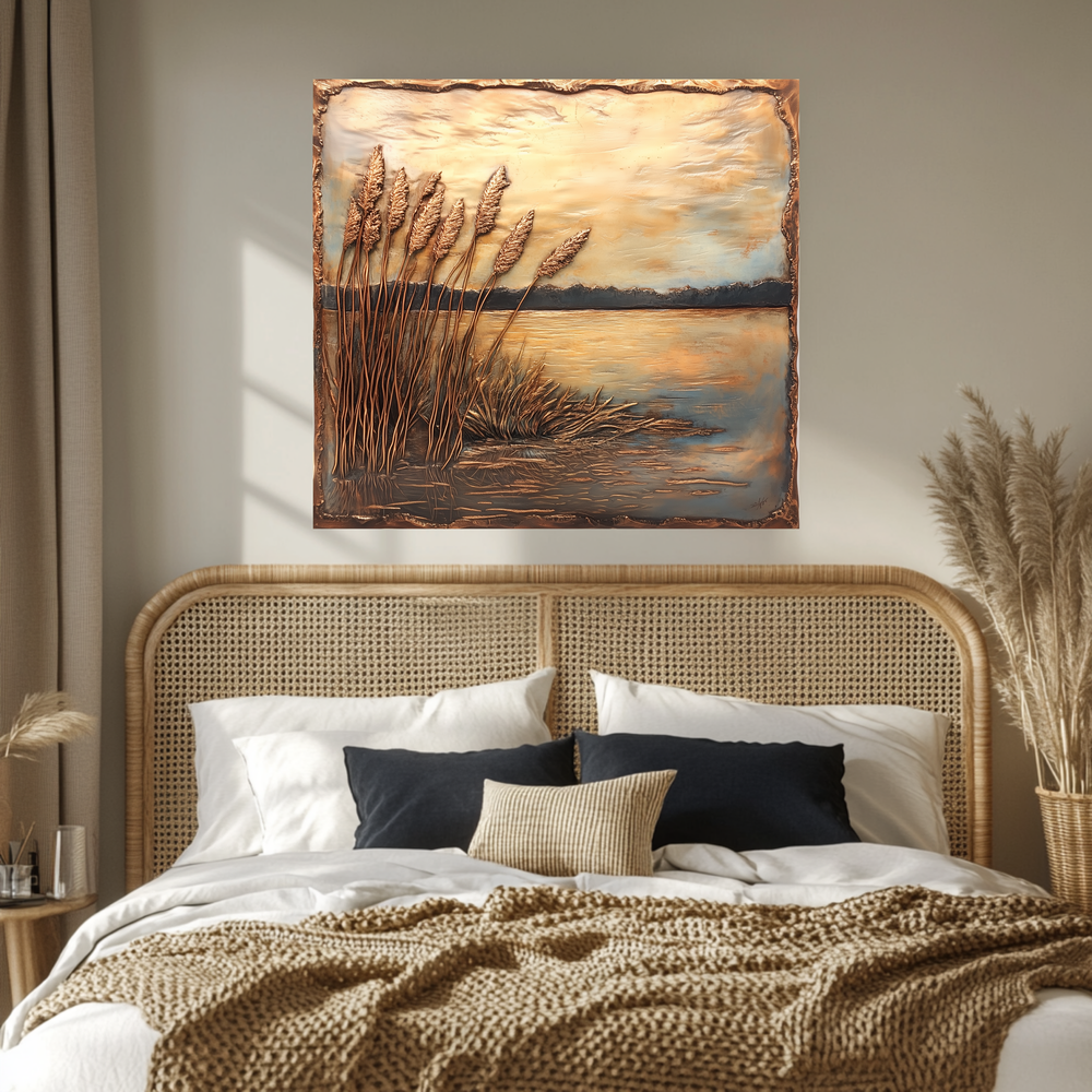 Copper Relief Look Reeds One Piece Tempered Glass Kitchen Splashback For Stove Behind, Kitchen Backsplash, Wall Art