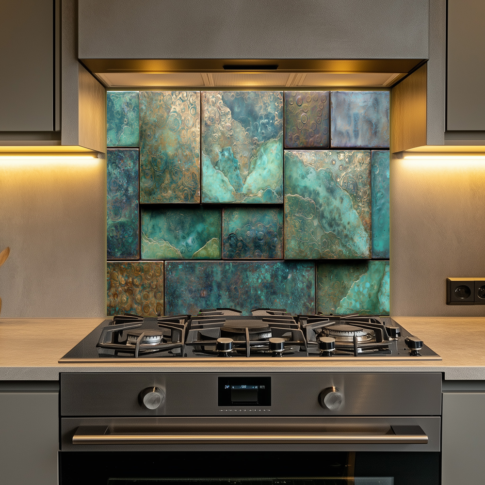 Rustic Copper Tile Glass Backsplash, Antique Style Kitchen Wall Panel, Vintage Farmhouse Glass Tile, Warm Metallic Home Decor