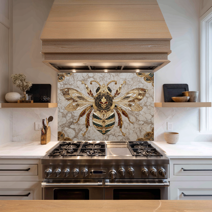 Magnificent Bee Print One Piece Tempered Glass Kitchen Splashback For Stove Behind, Kitchen Backsplash, Wall Art