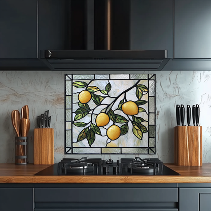 Stained Glass Look Kitchen Backsplash, Lemon Tile One Piece Tempered Glass Kitchen Splashback For Stove Behind, Oven Backsplash (Kopya)
