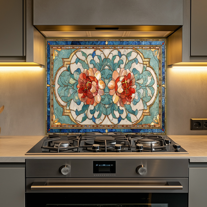 Turkish Tile Pattern Glass Backsplash Panel, Tempered Glass Wall Art, Traditional Anatolian Design, Elegant Kitchen Decor, Stove Protector (Kopya)
