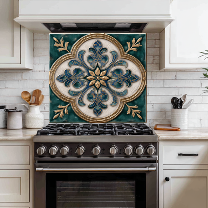 Emerald Glass Backsplash, Ottoman Tile Look Tempered Glass Kitchen Splashback For Stove Behind, Copper Look Backsplash, Oven Backsplashes