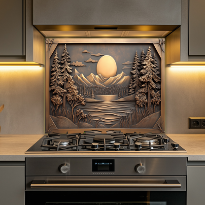 Copper Look Landscape Printed Tempered Glass Kitchen Splashback Backsplash Decorative Wall Art Panel for Modern Interiors