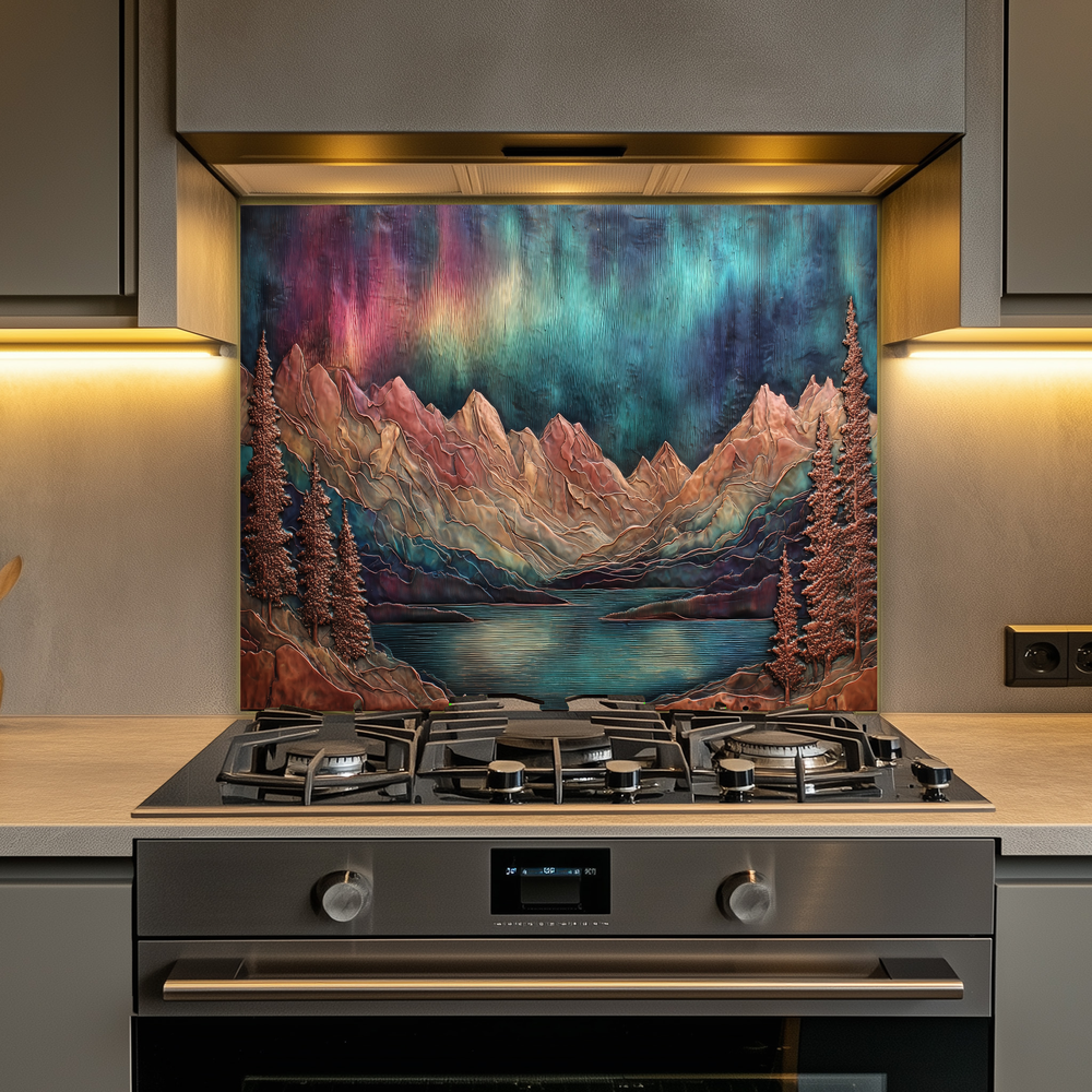 Landscape Design in Copper Look Printed Tempered Glass Kitchen Backsplash Splashback Wall Art Panel