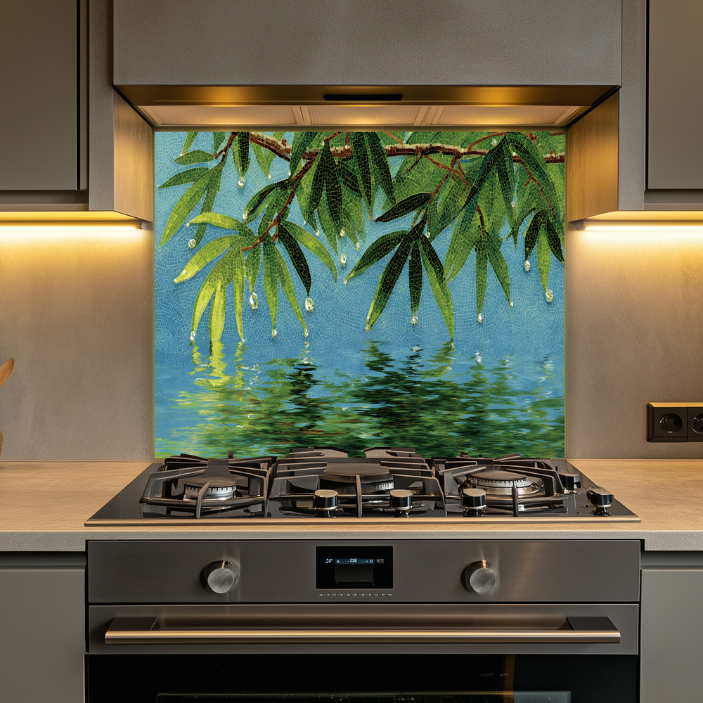 Glass Mosaic Nature Design Printed Tempered Glass Panel for Kitchen Backsplash Splashback and Bathroom Wall Art Decorative Home Interior