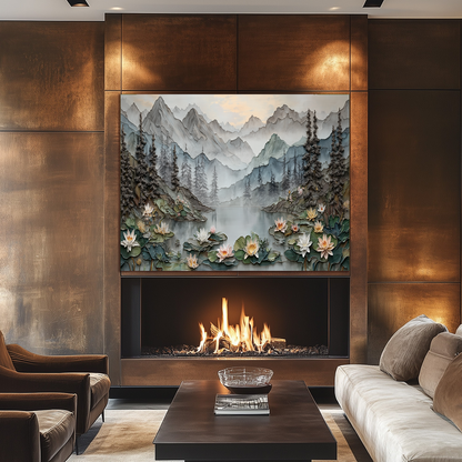 Made in USA, Floral Landscape Glass Backsplash & Wall Art – Pine Tree Splashback